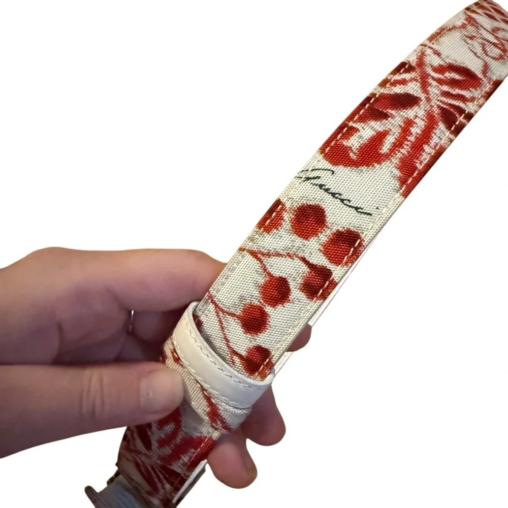 Vintage Gucci Red and White Cherry/Floral Pattern Rare Belt 35 inches